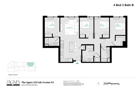 Floor plan for 1 bed, 1 bath, 117 sqft